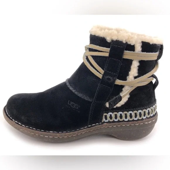 Ugg Women's Black Cove 5178 Suede Fur Ankle Winter Boot - Picture 1 of 12